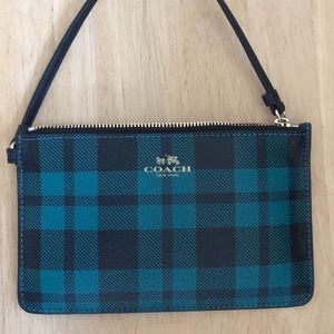 Coach Small Wristlet in Riley Plaid Coated- Green